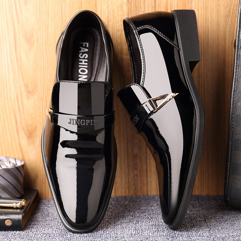 Classic Metal Buckle Business Flat Leather Shoes