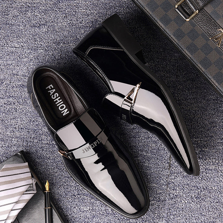 Classic Metal Buckle Business Flat Leather Shoes