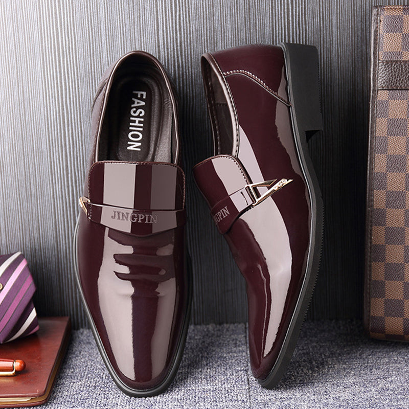 Classic Metal Buckle Business Flat Leather Shoes