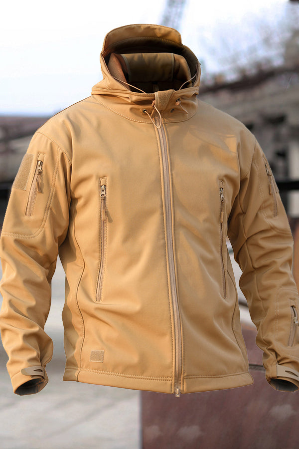 Casual Zip Detail Solid Color Hooded Jacket