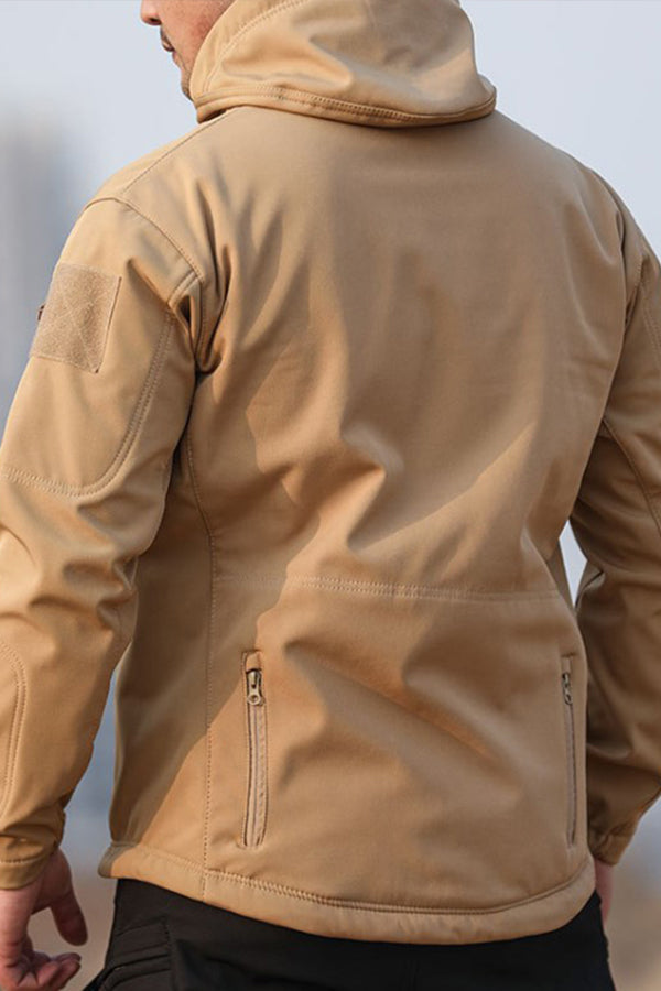 Casual Zip Detail Solid Color Hooded Jacket