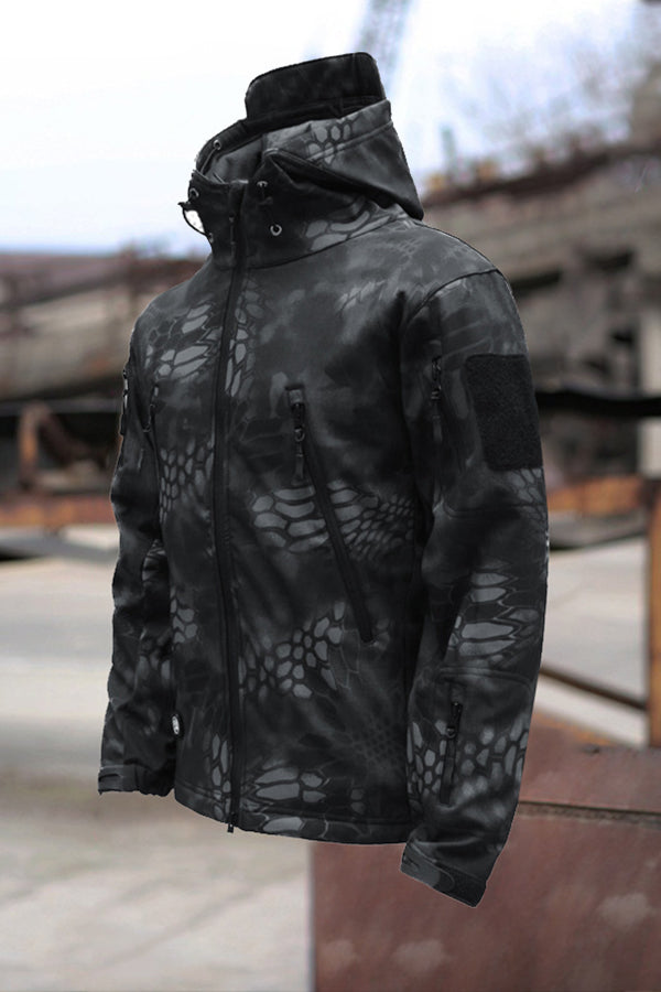 Casual Zip Detail Graphic Print Hooded Jacket