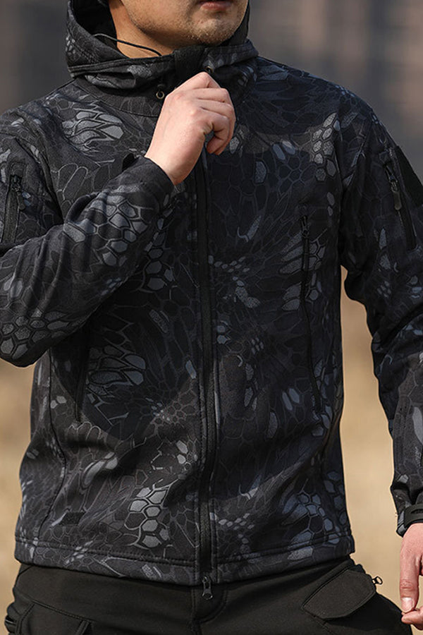 Casual Zip Detail Graphic Print Hooded Jacket