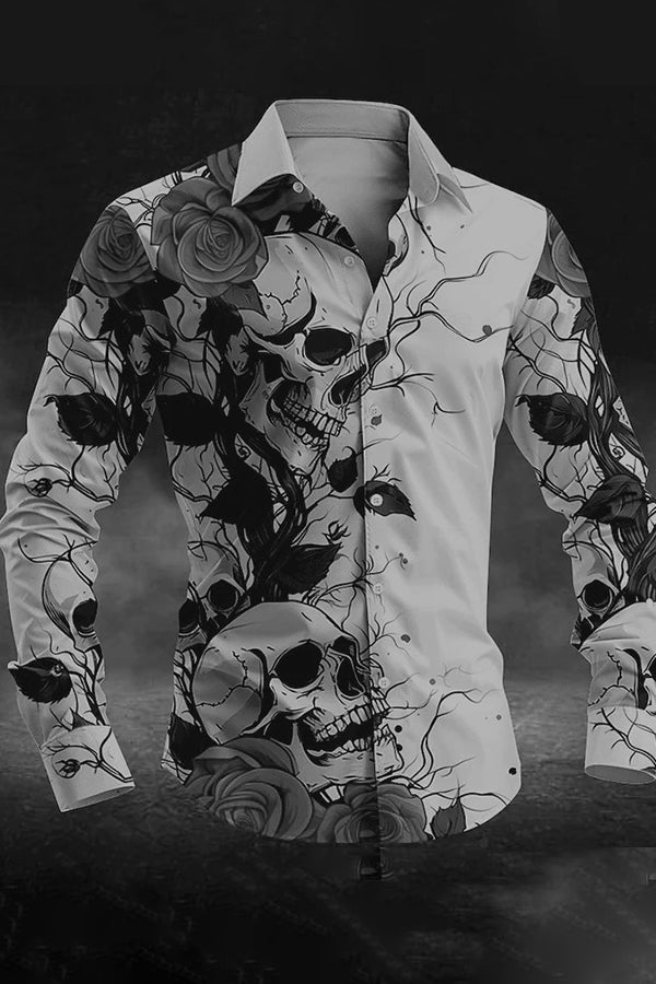 Romantic Rose Skull Print Long Sleeve Shirt