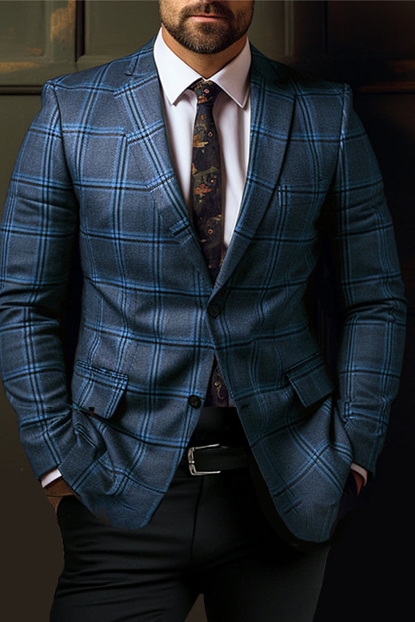 Classic Plaid Print Notch Lapel Blazer