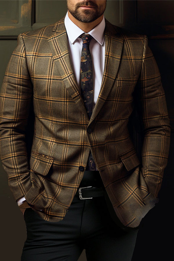 Classic Plaid Print Notch Lapel Blazer