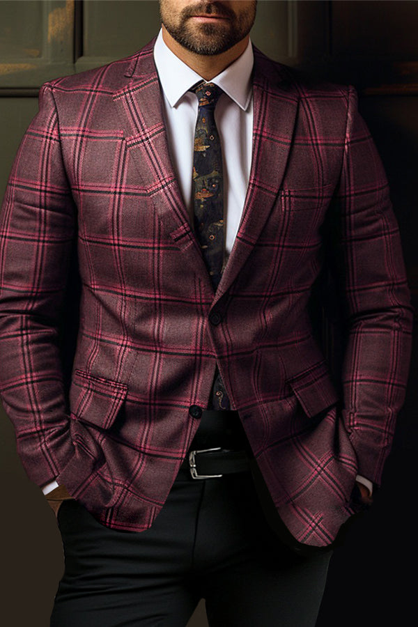 Classic Plaid Print Notch Lapel Blazer