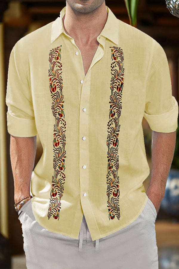 Vintage Ethnic Embroidered Linen Shirt