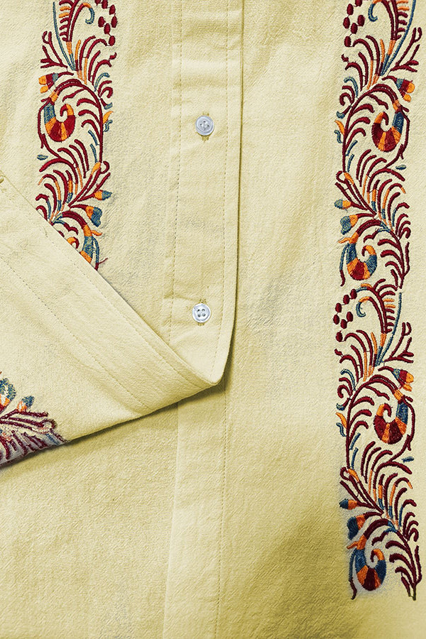 Vintage Ethnic Embroidered Linen Shirt