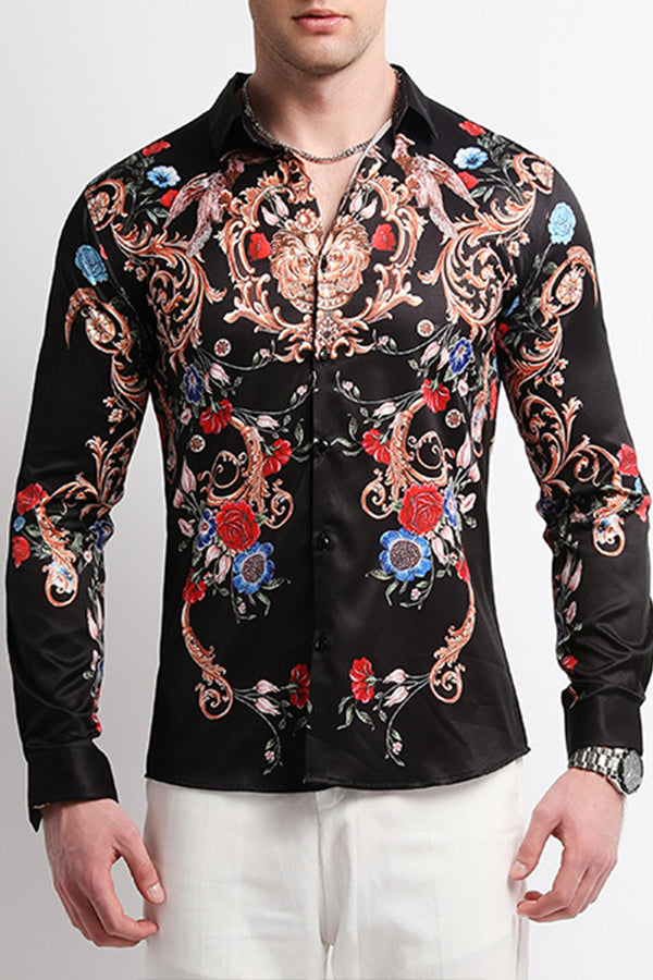 Baroque Floral Print Long Sleeves Shirt