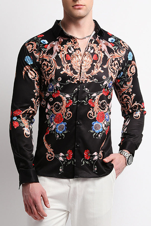 Baroque Floral Print Long Sleeves Shirt