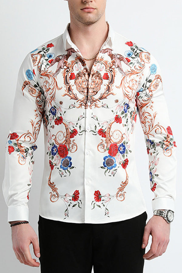 Baroque Floral Print Long Sleeves Shirt