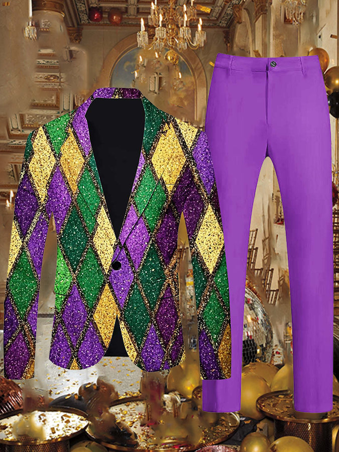 Mardi Gras Argyle Pattern Blazer & Pants Set