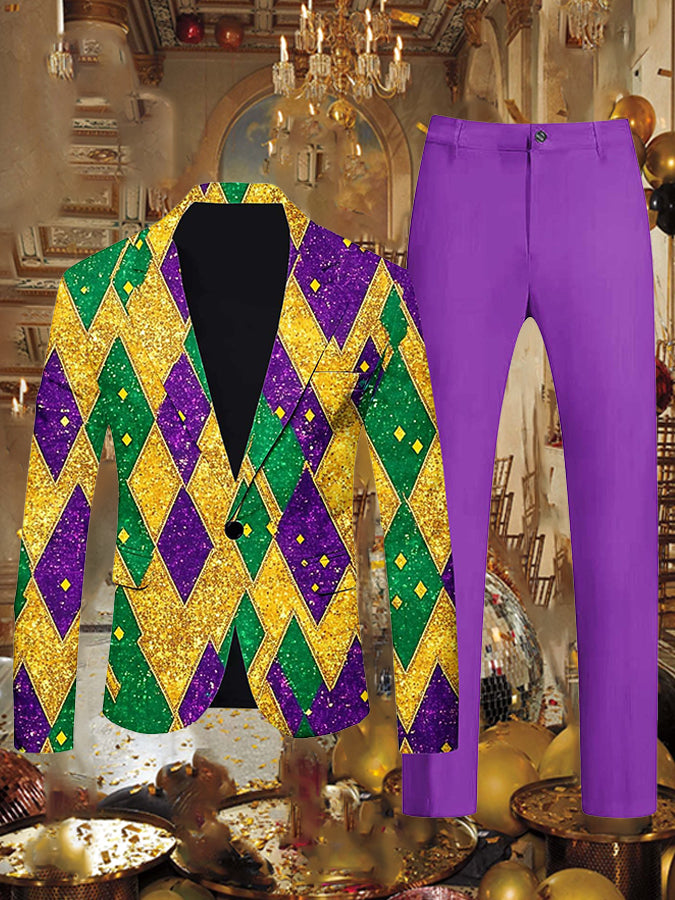 Mardi Gras Argyle Pattern Blazer & Pants Set