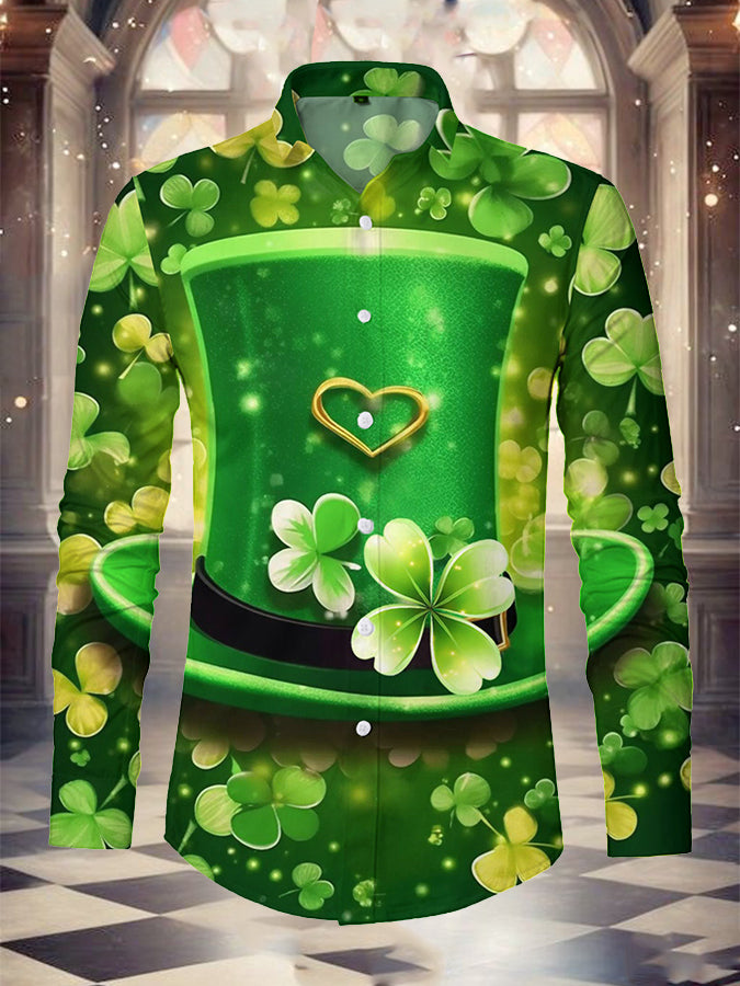 St. Patrick's Day Clover Print Long Sleeves Shirt