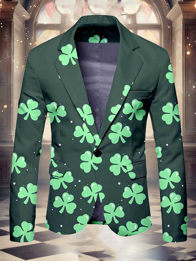 St. Patrick's Day Romantic Clover Print Blazer