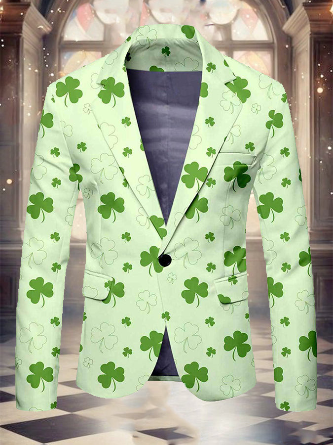 St. Patrick's Day Romantic Clover Print Blazer