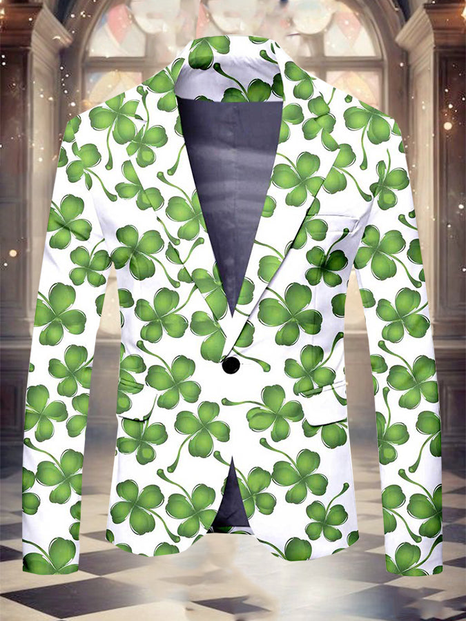 St. Patrick's Day Romantic Clover Print Blazer