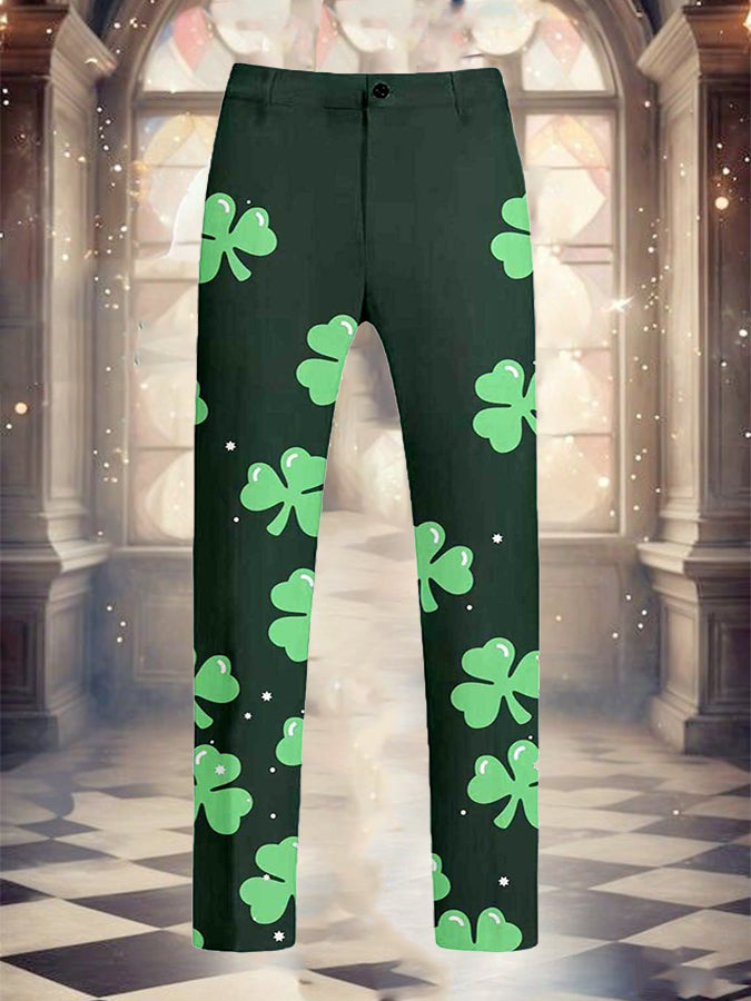 St. Patrick's Day Clover Print Tailored Pants