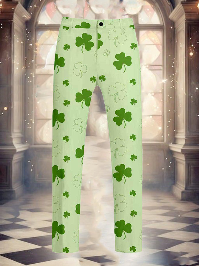 St. Patrick's Day Clover Print Tailored Pants