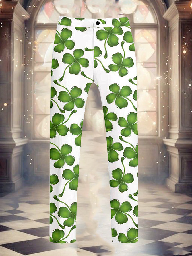 St. Patrick's Day Clover Print Tailored Pants