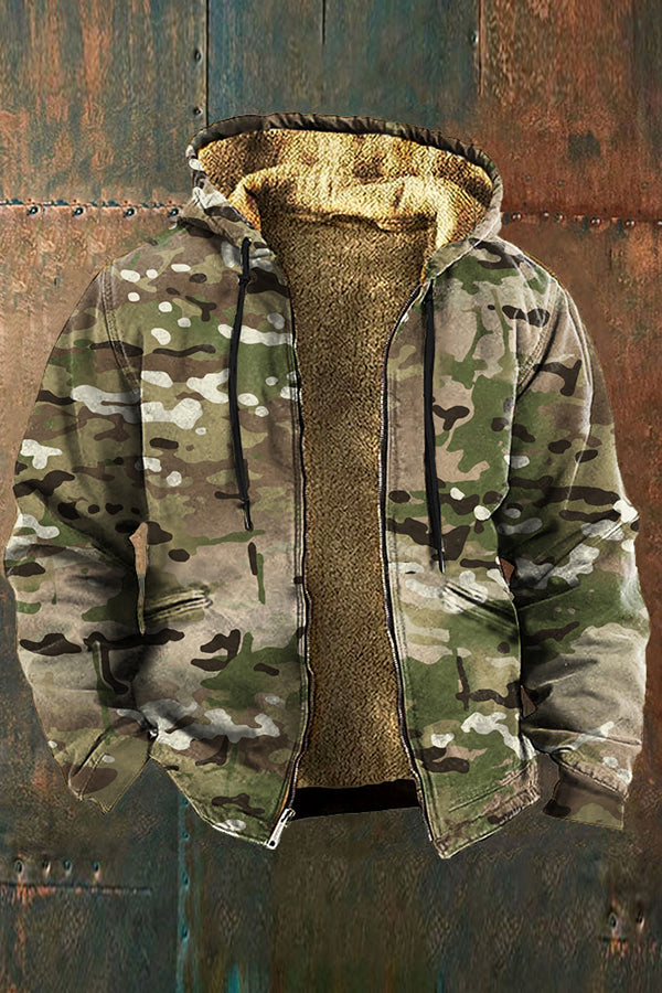 Stylish Camouflage Drawstring Long Sleeve Jacket