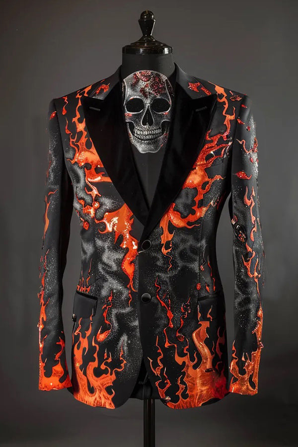 Halloween Flame Print Long Sleeve Blazer