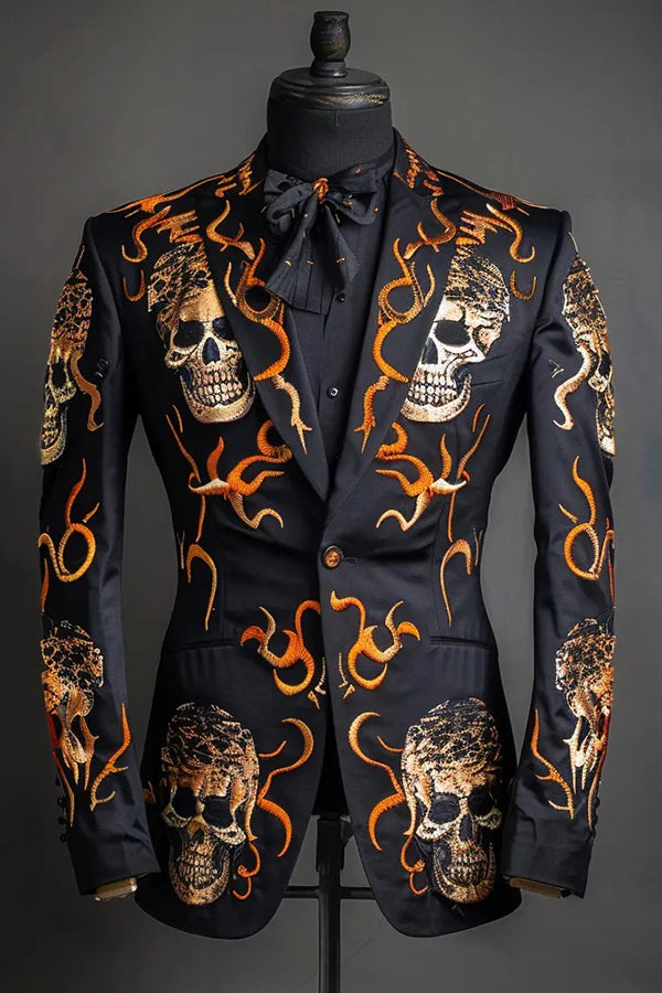 Halloween Skull Print Long Sleeve Blazer