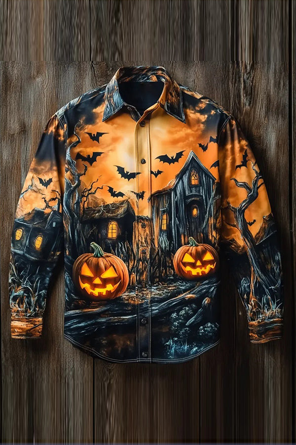 Ghostly Pumpkin Print Long Sleeve Shirt