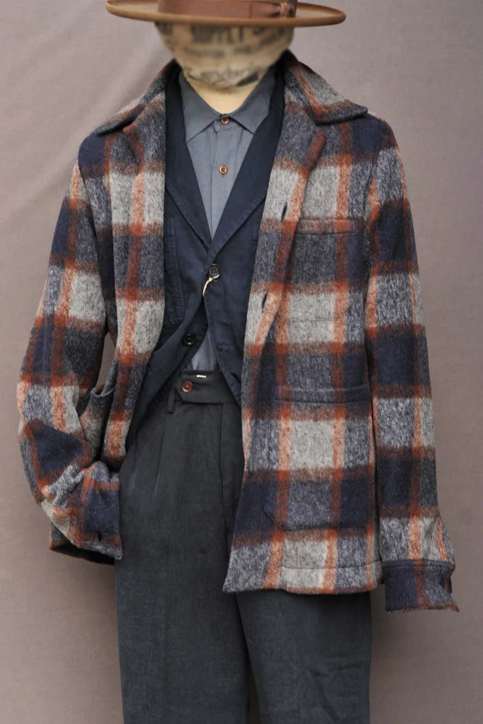 Retro Color Blocked Checked Long Sleeve Overcoat