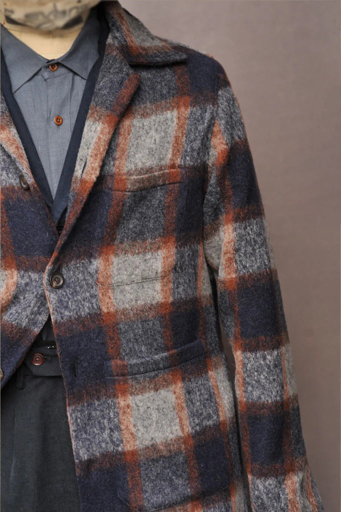 Retro Color Blocked Checked Long Sleeve Overcoat