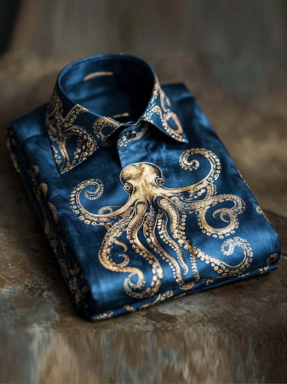 Retro Octopus Print Long Sleeve Shirt