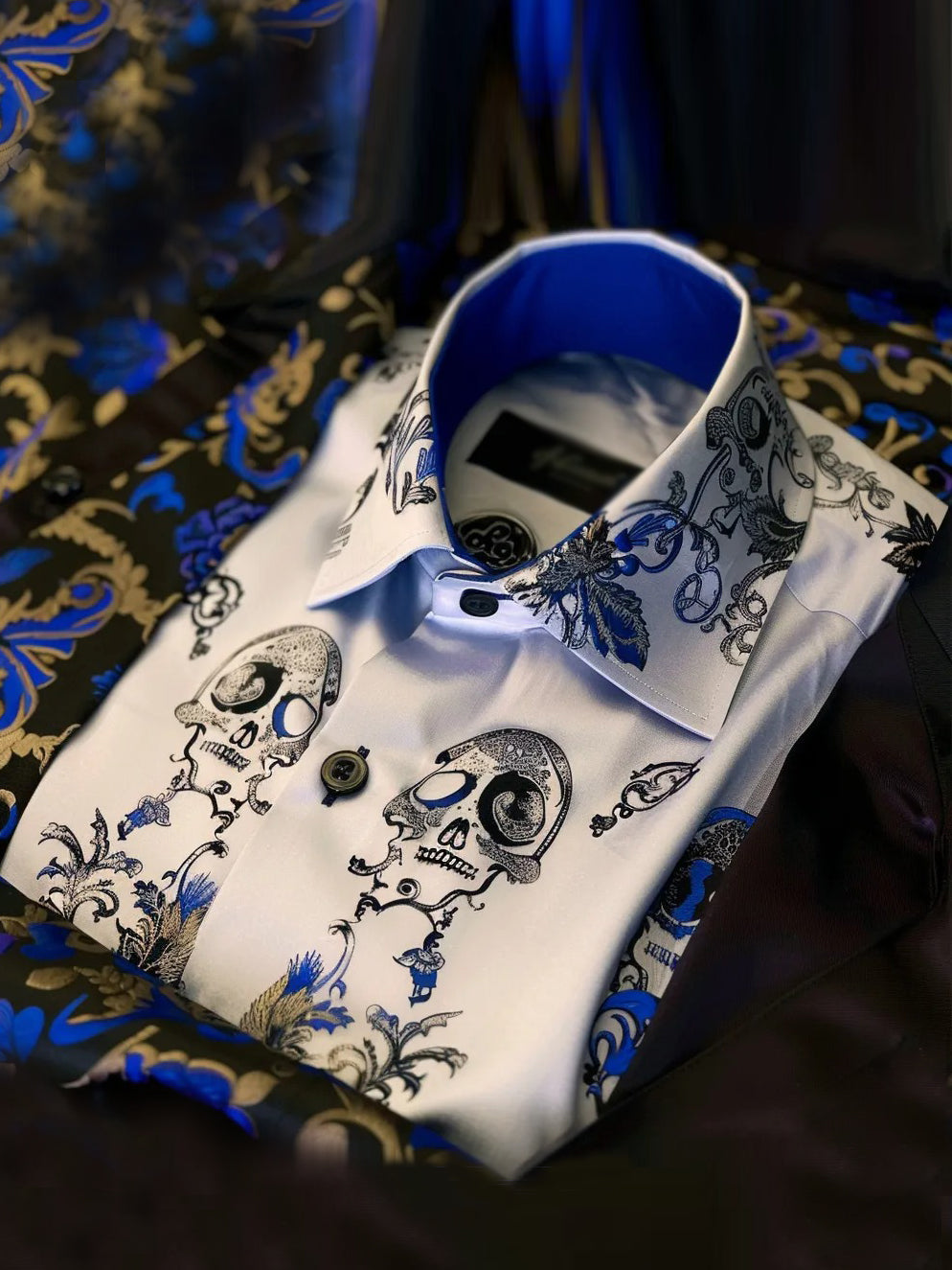 Satin Skull Print Long Sleeve Shirt