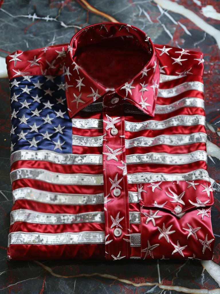 Casual Independence Day Print Long Sleeve Shirt