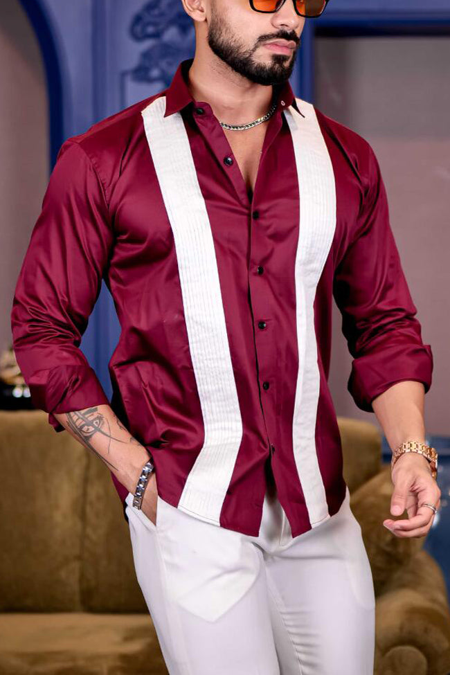 Stylish Two Tone Satin Long Sleeve Shirt