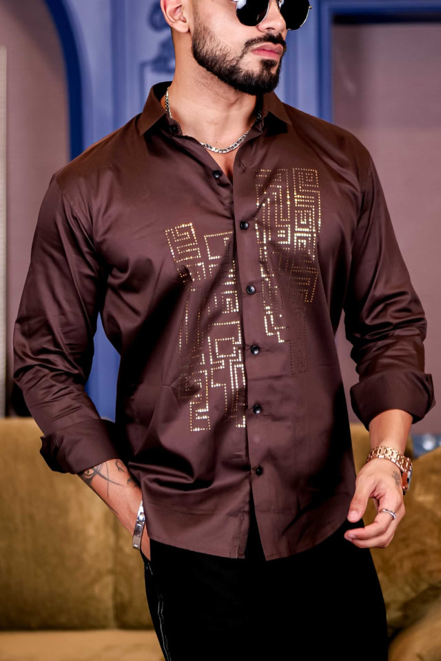 Stylish Two Tone Satin Long Sleeve Shirt