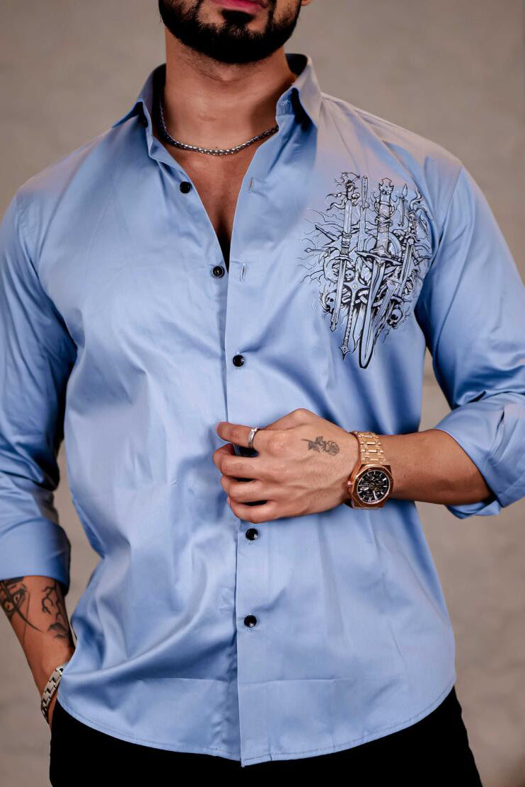 Stylish Printed Satin Long Sleeve Shirt