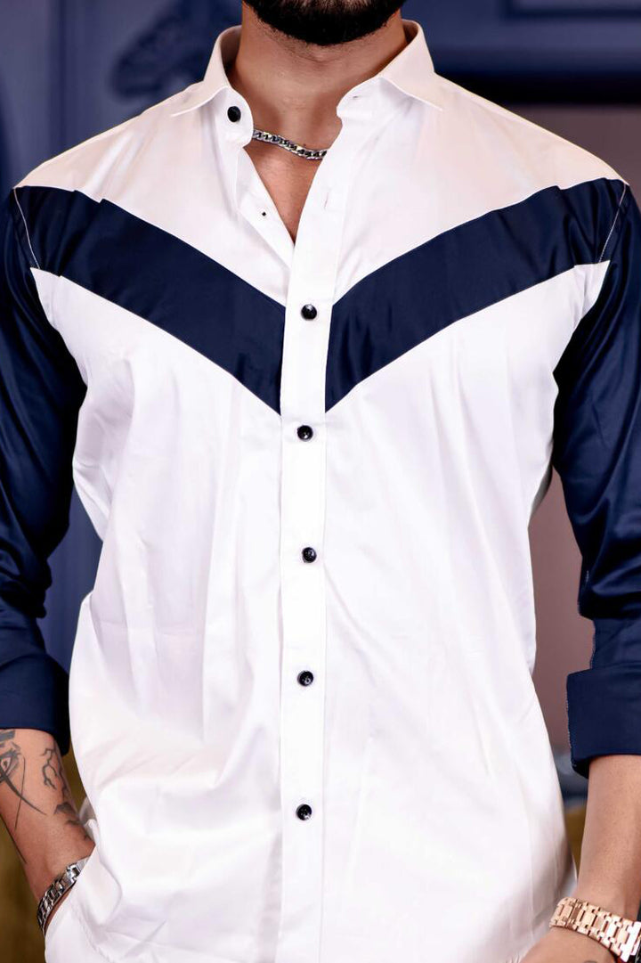 Trendy Two Tone Satin Long Sleeve Shirt