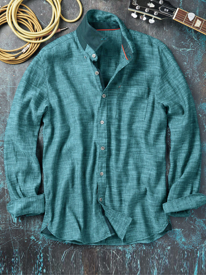 Cotton Button Front Collared Long Sleeve Shirt