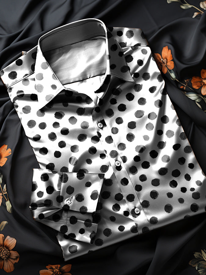 Stylish Polka Dot Satin Long Sleeve Shirt