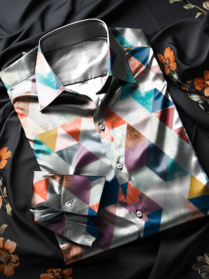 Colorful Triangular Pattern Satin Shirt