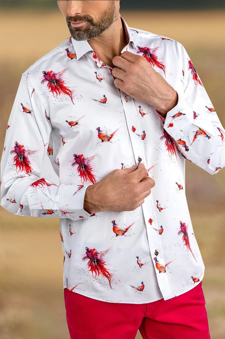 Thanksgiving Turkey Print Long Sleeve Satin Shirt