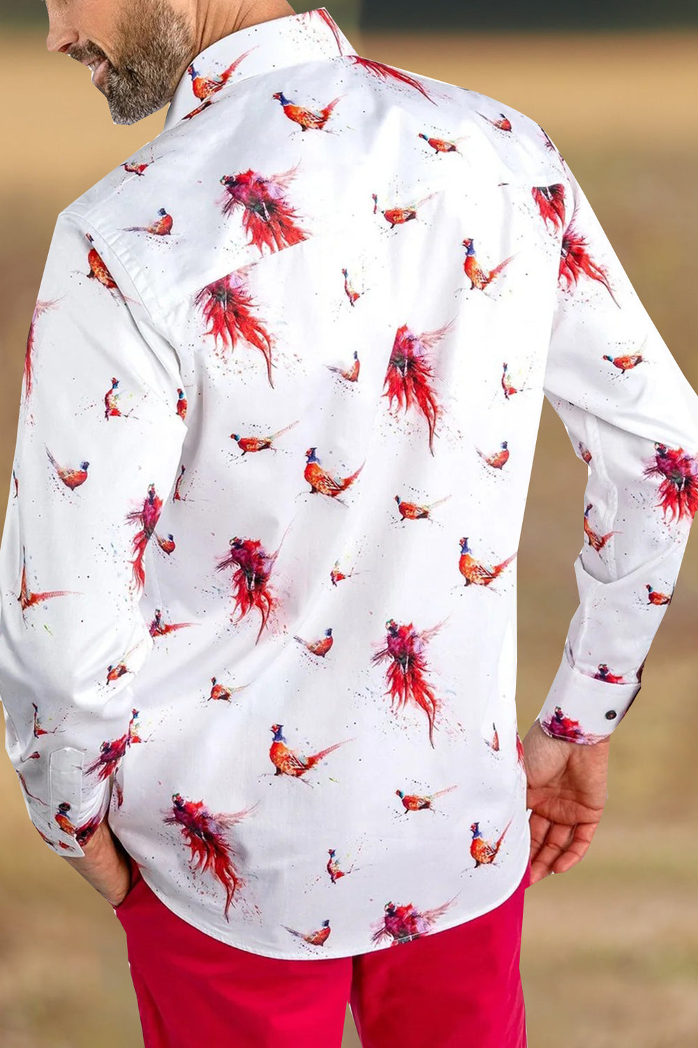 Thanksgiving Turkey Print Long Sleeve Satin Shirt