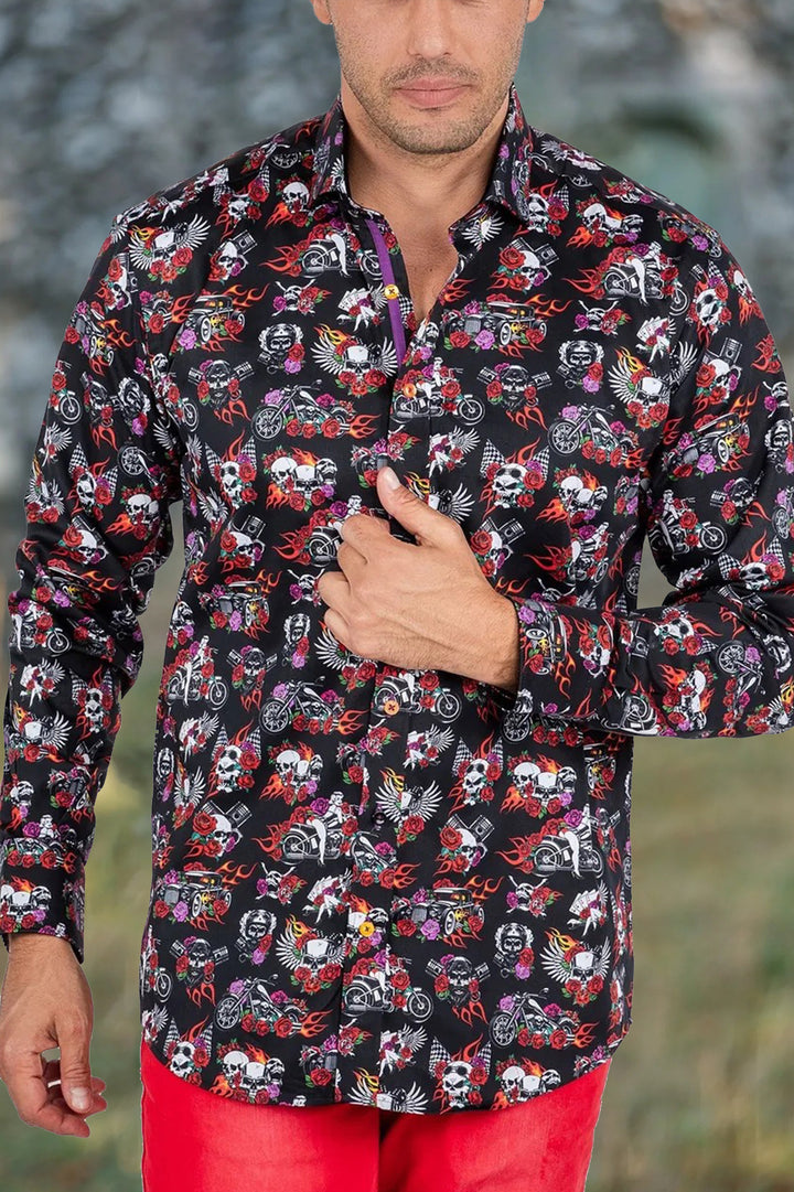 Halloween Vintage Skull Rose Printed Shirt