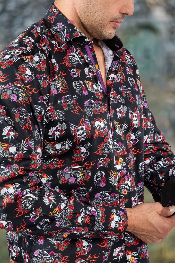 Halloween Vintage Skull Rose Printed Shirt