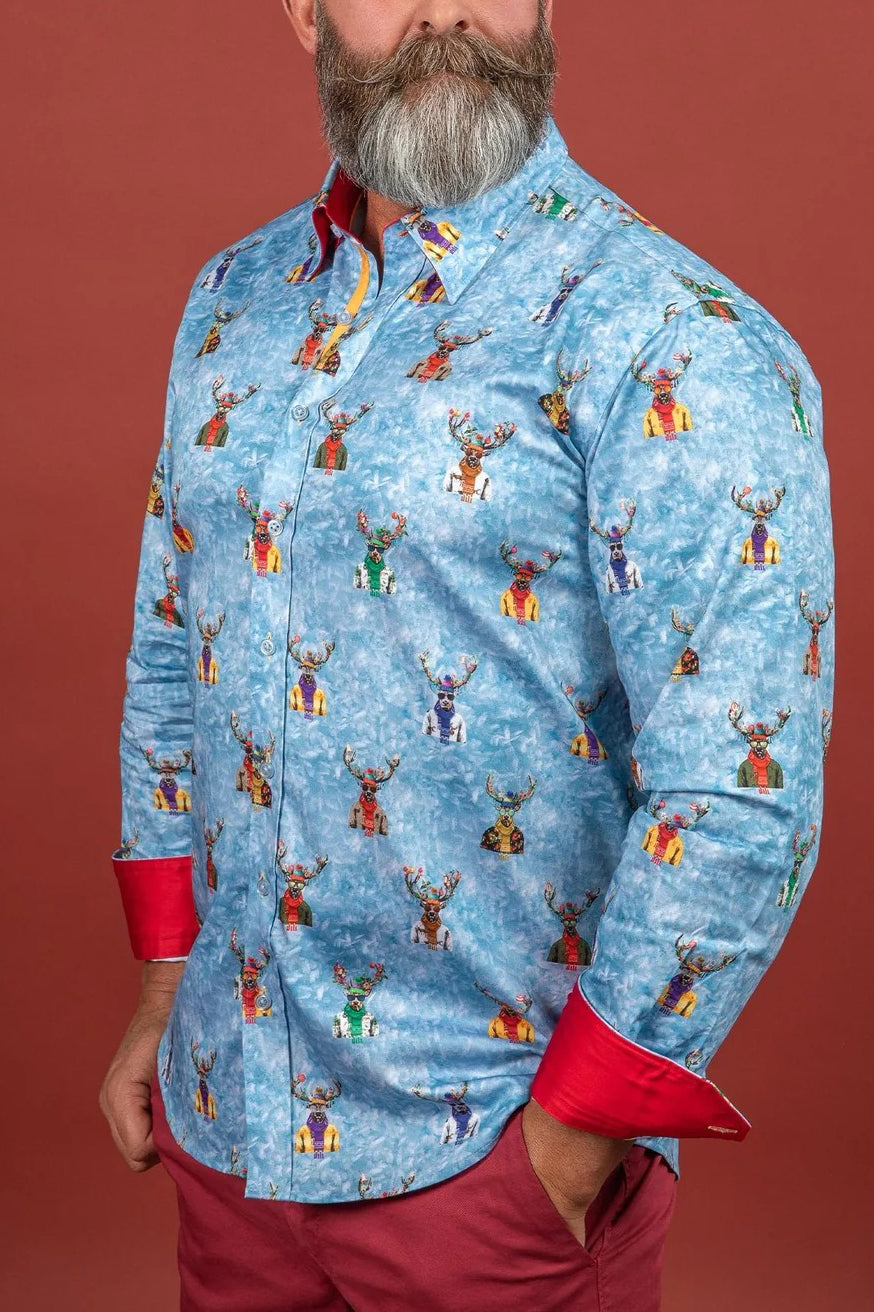 Christmas Reindeer Printed Satin Shirt