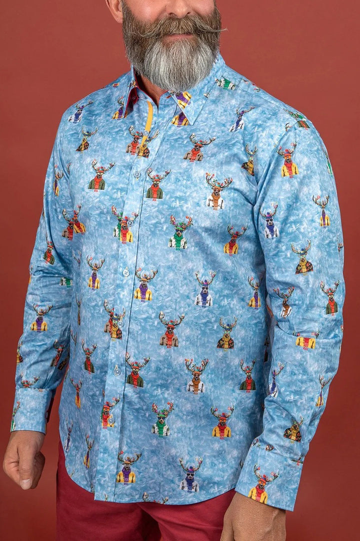 Christmas Reindeer Printed Satin Shirt