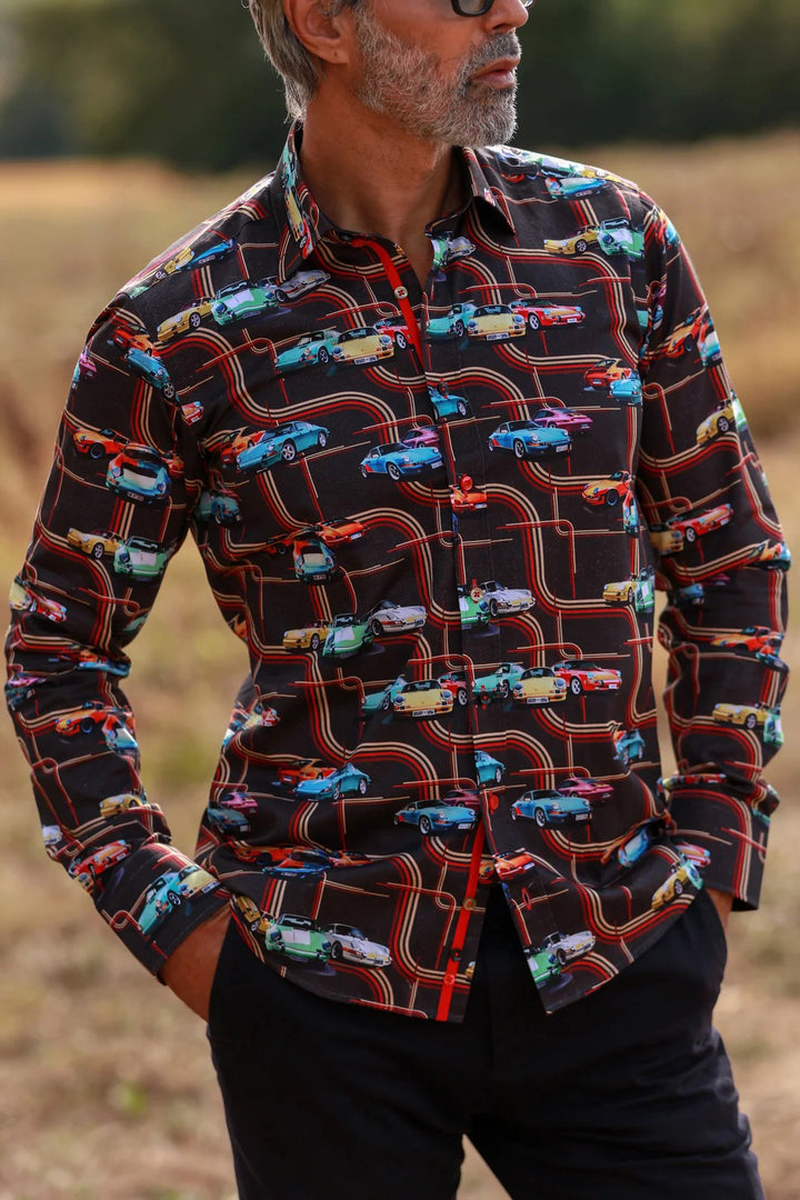 Vintage Sports Car Printed Satin Shirt