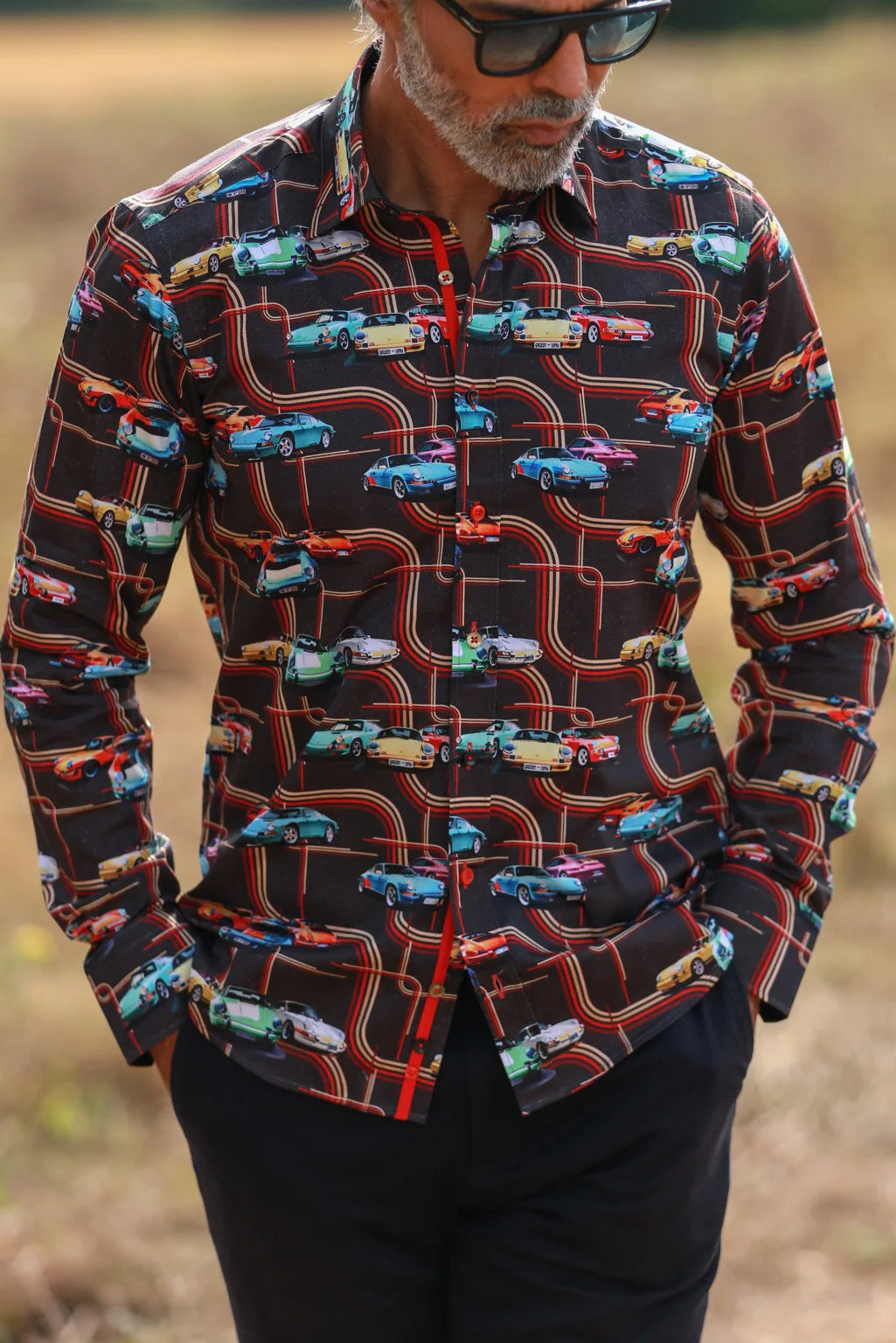 Vintage Sports Car Printed Satin Shirt