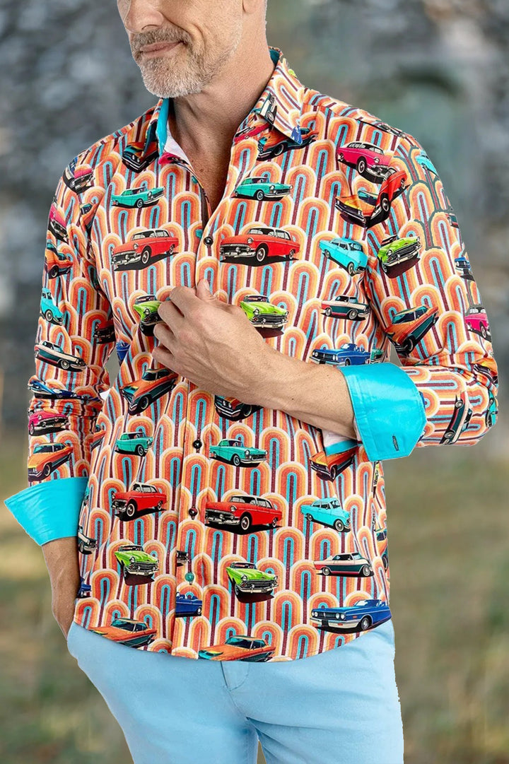 Vintage Car Printed Satin Shirt